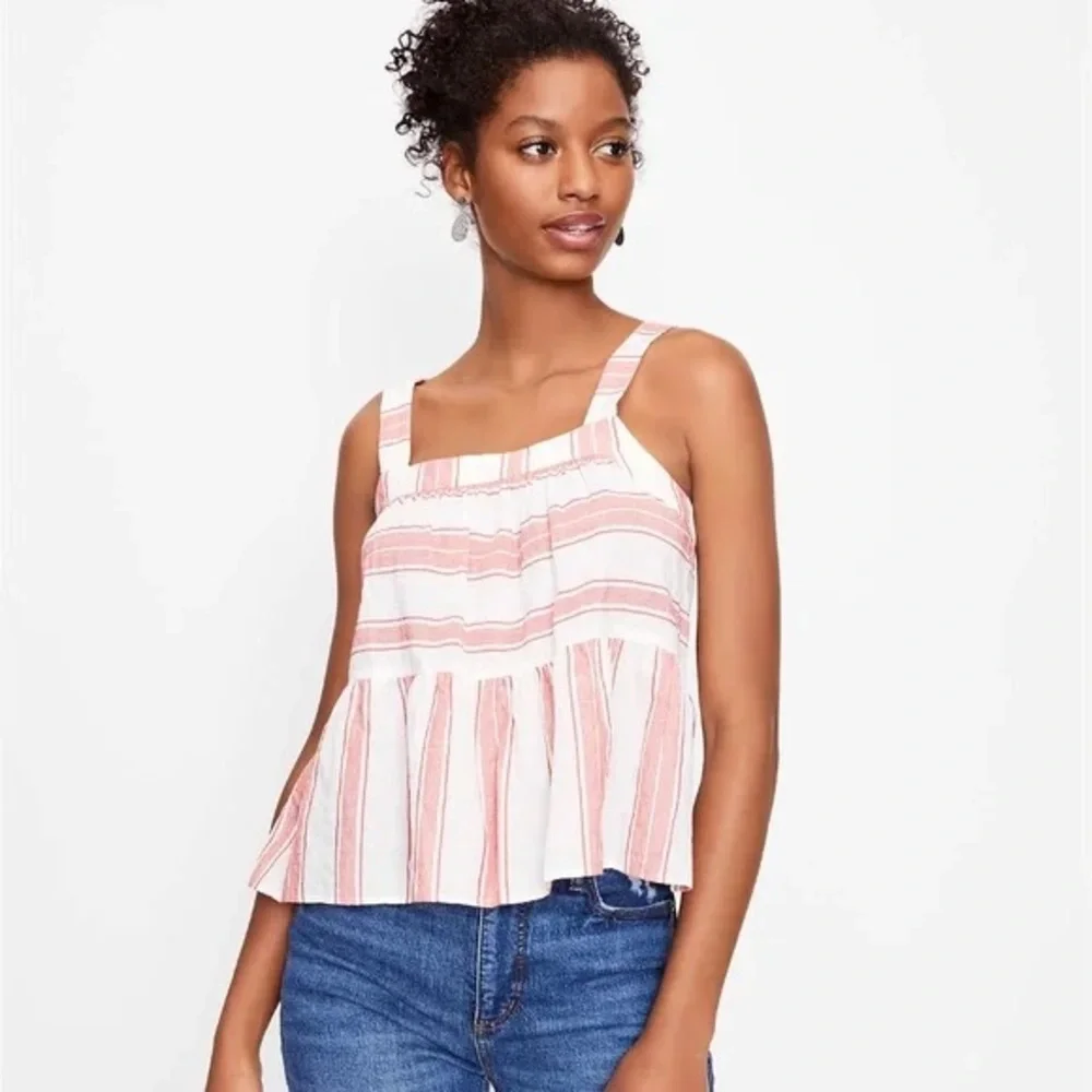 Loft red and white striped flowy boxy tank top - size small - Picture 1 of 11